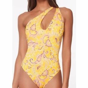 Sanctuary One Piece Swimsuit Yellow & Pink Paisley (Mango) ECO size M